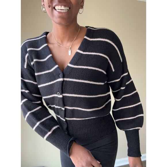 Ella Moss Black and Pink Striped Cardigan Size Small - Picture 2 of 10